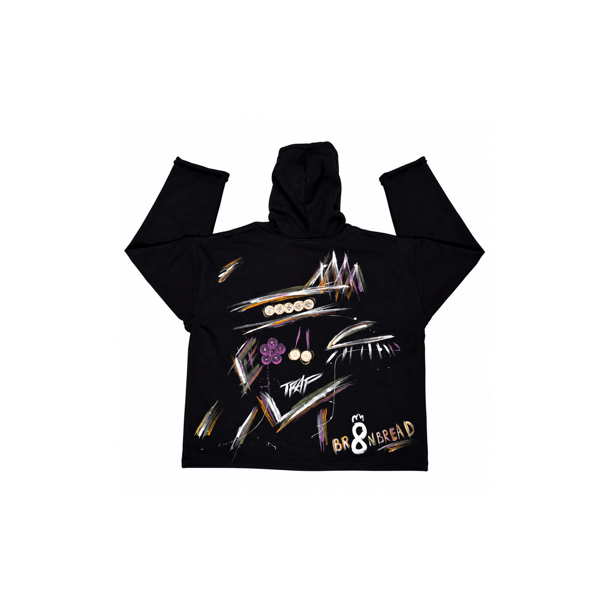 Black hand-painted one-of-one hoodie with abstract artwork